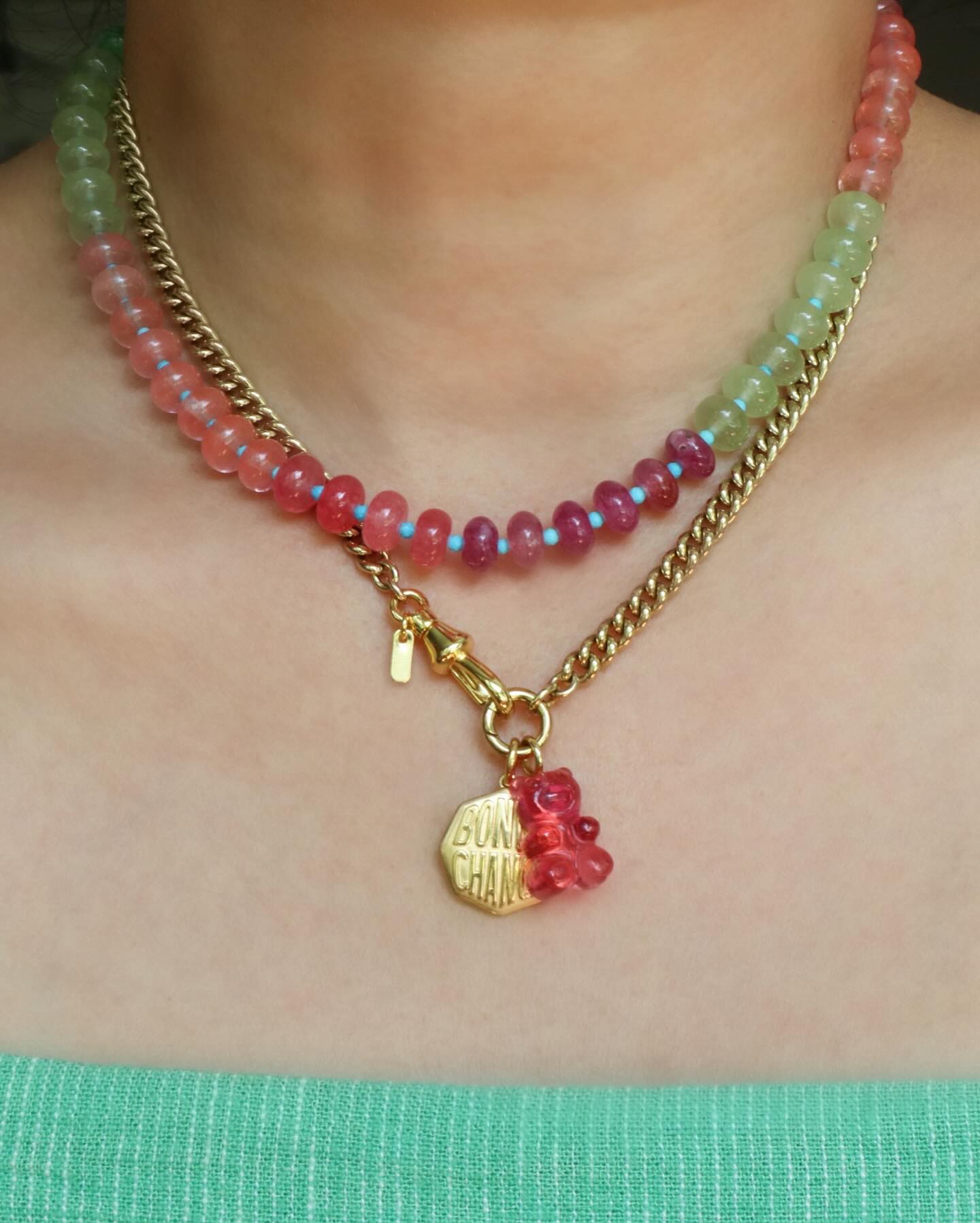 Watermelon Rainbow Jade Beaded Necklace