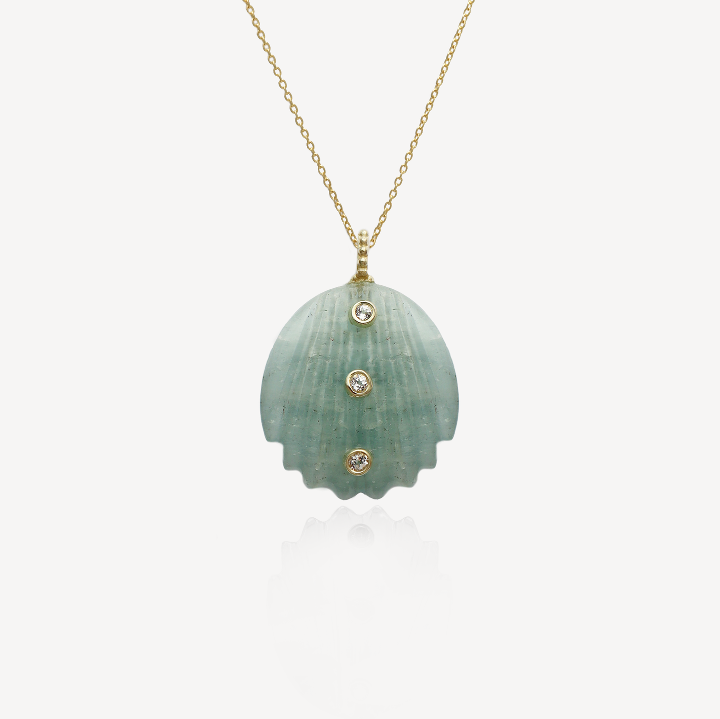 Medium Amie Ribbed Aquamarine Quartz with Peridot Shell