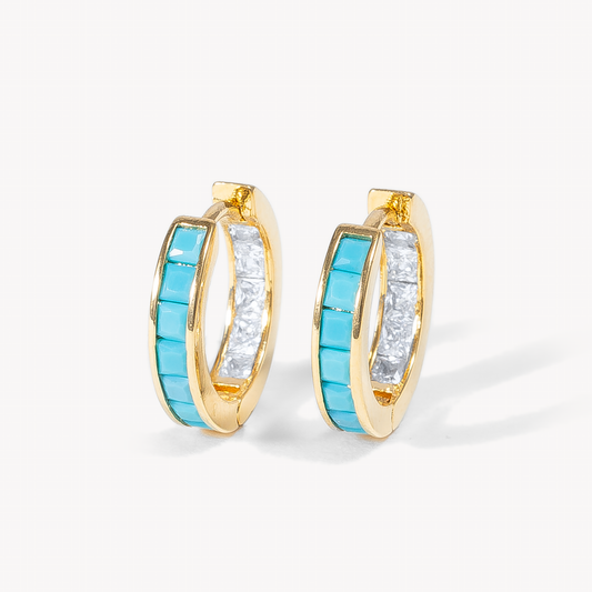 Gold Cher with Turquoise Crystal Huggies