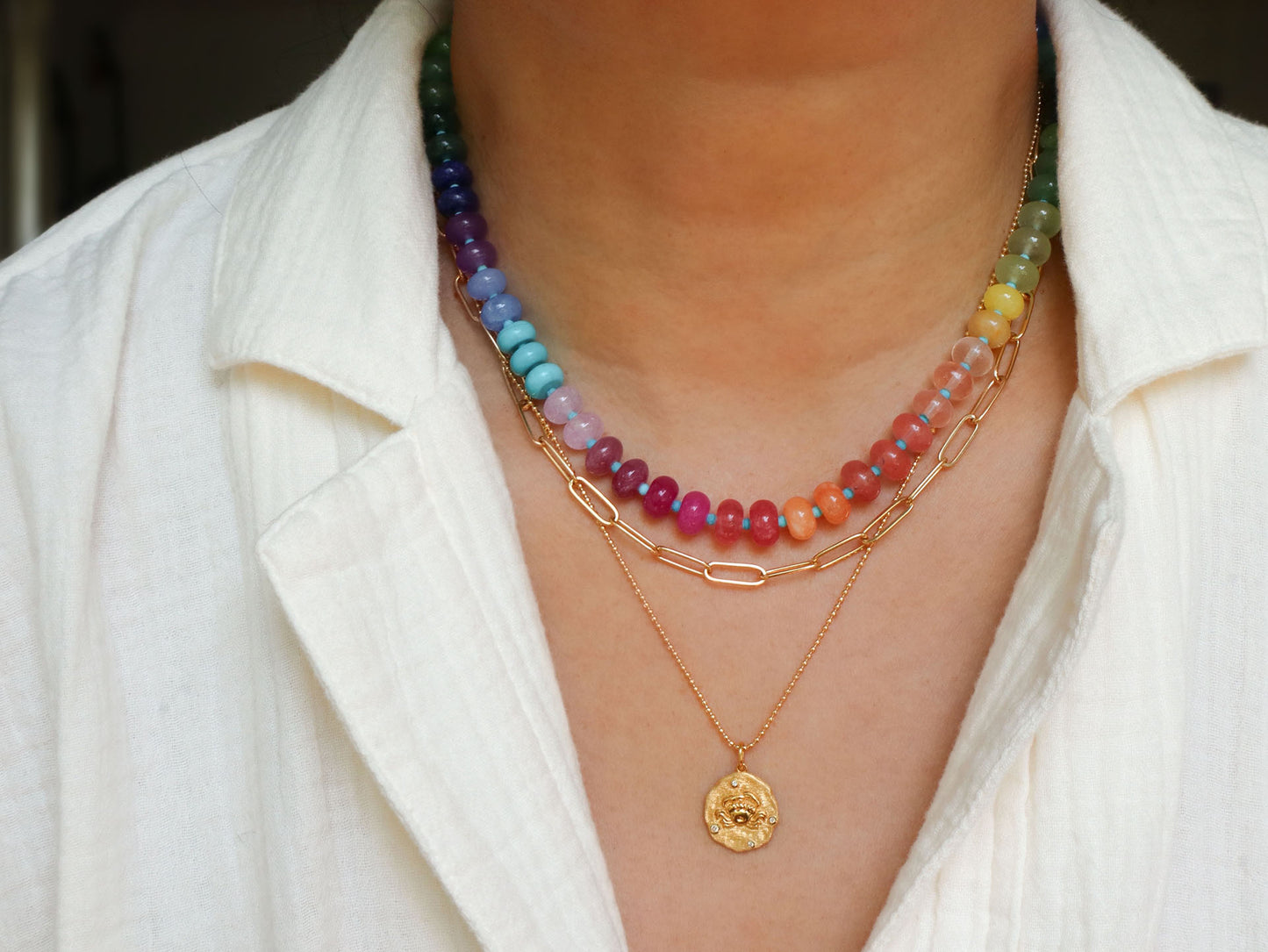 Rainbow Jade Beaded Necklace