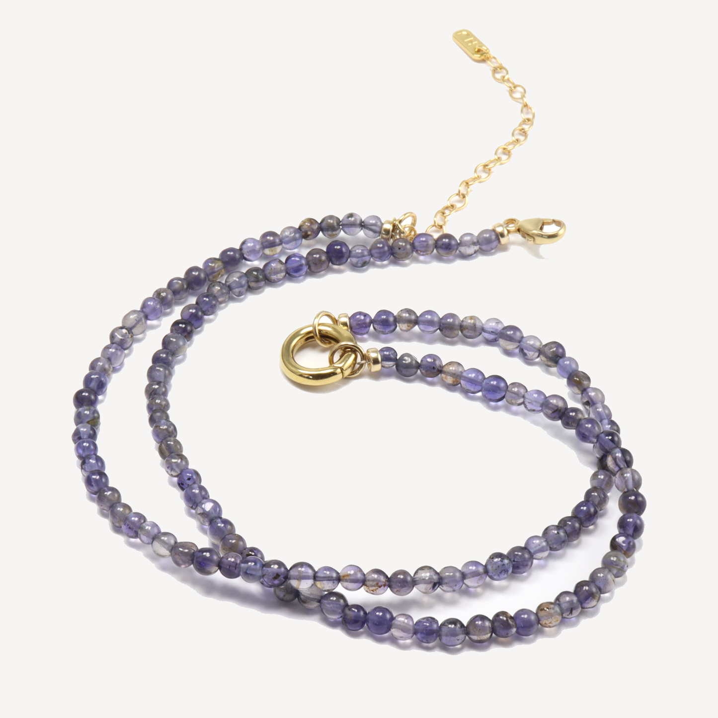 Iolite Beaded Necklace with Push Clasp Center