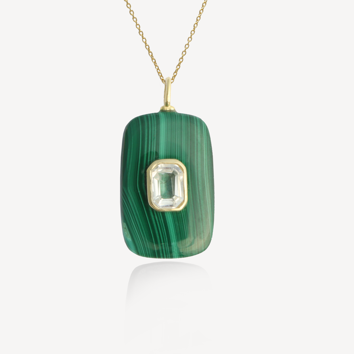 Large Sol Malachite and White Topaz Pendant