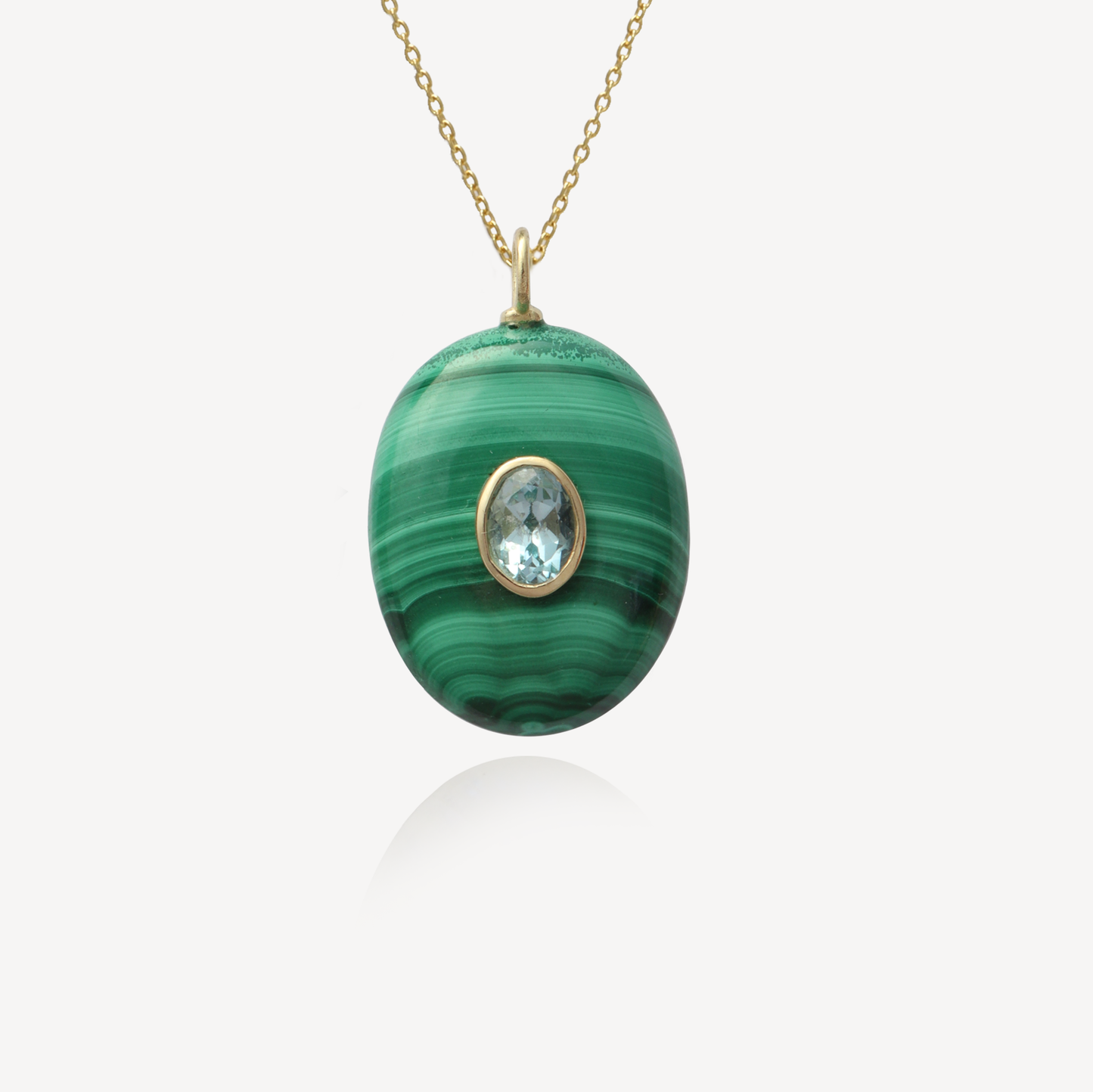 Large Sol Malachite with Blue Topaz Pendant