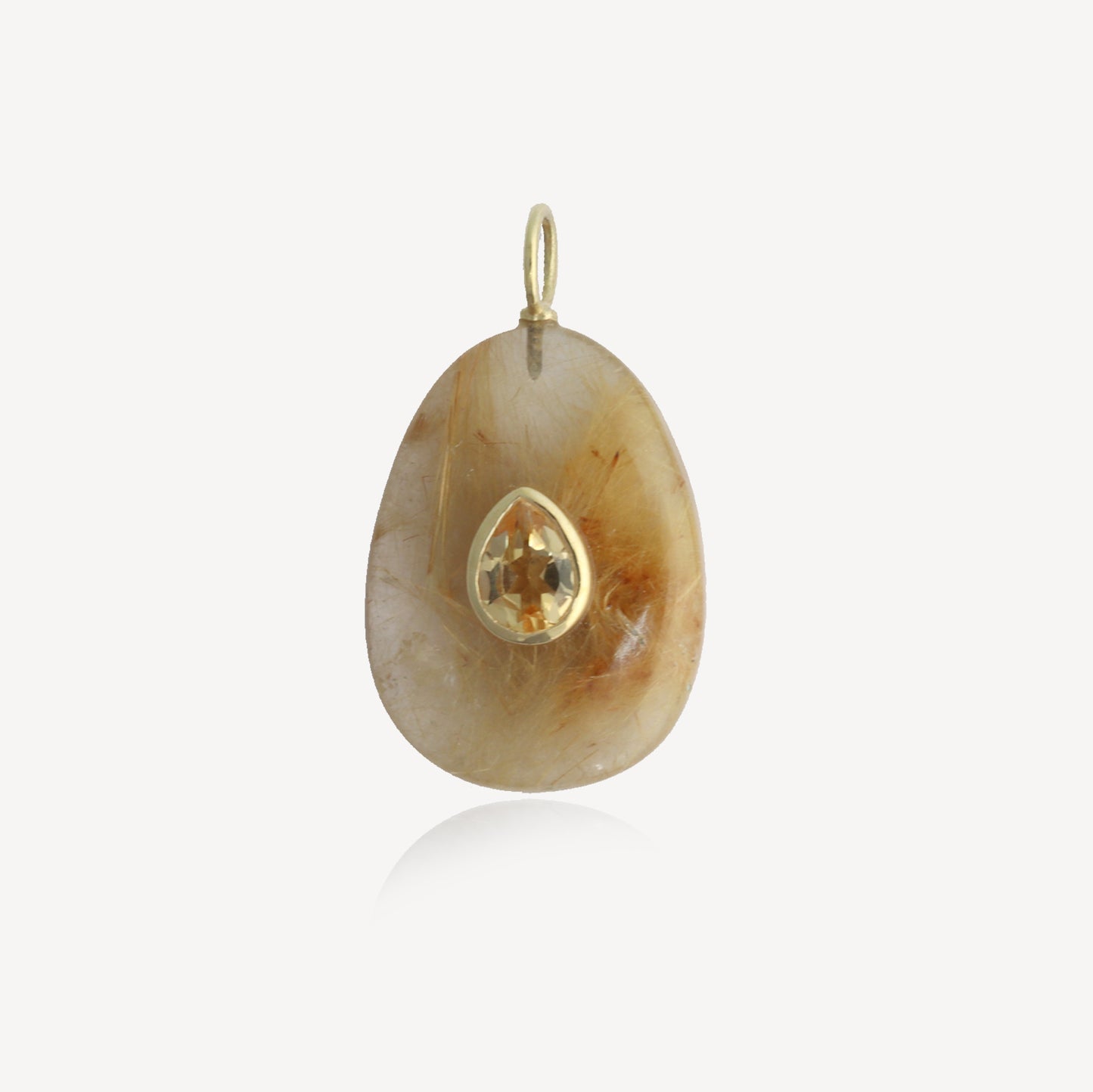 Large Sol Gold Rutilated Pendant (No Chain)