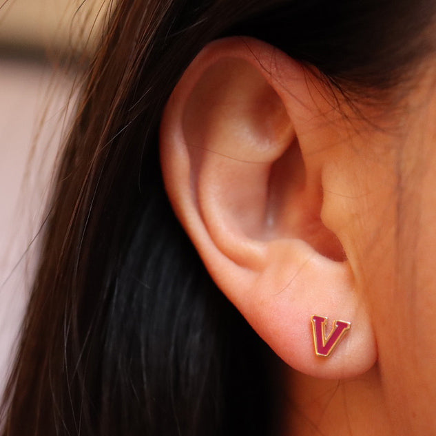 Verona Letterman Stud Earrings