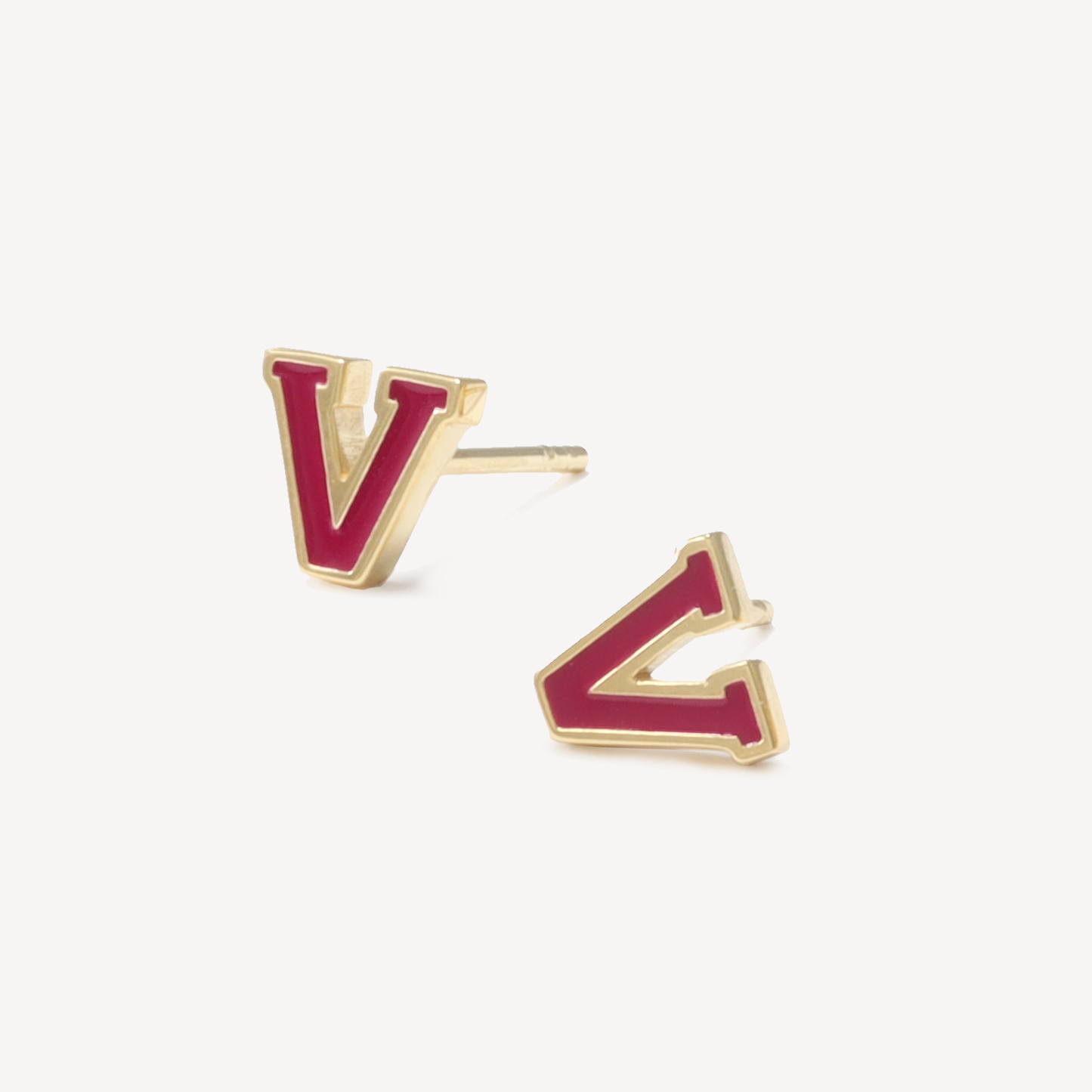 Gold V Letterman Stud Earrings