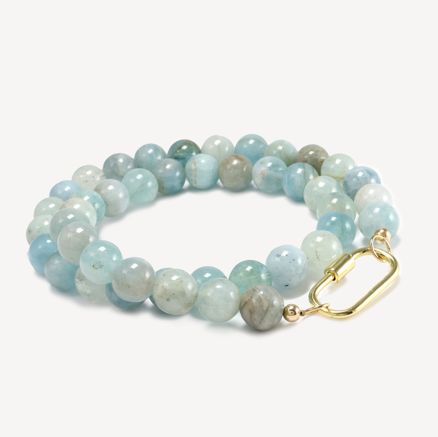 Aquamarine Beaded Necklace with Carabiner