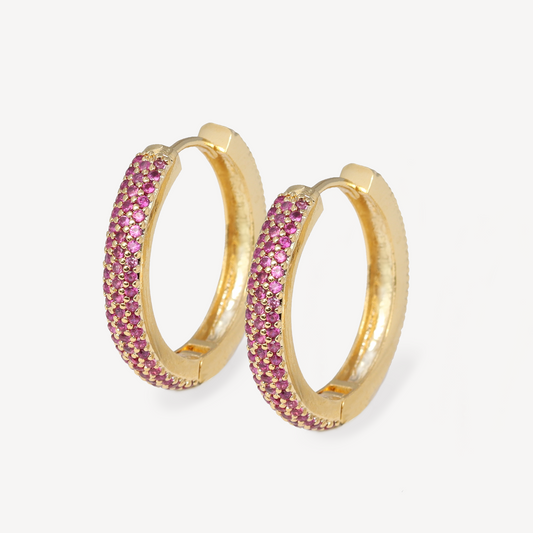 Pamela with Pink Pave Hoop Earrings