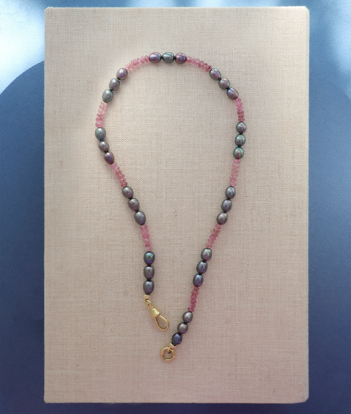 Pink Tourmaline and Black Pearl Necklace
