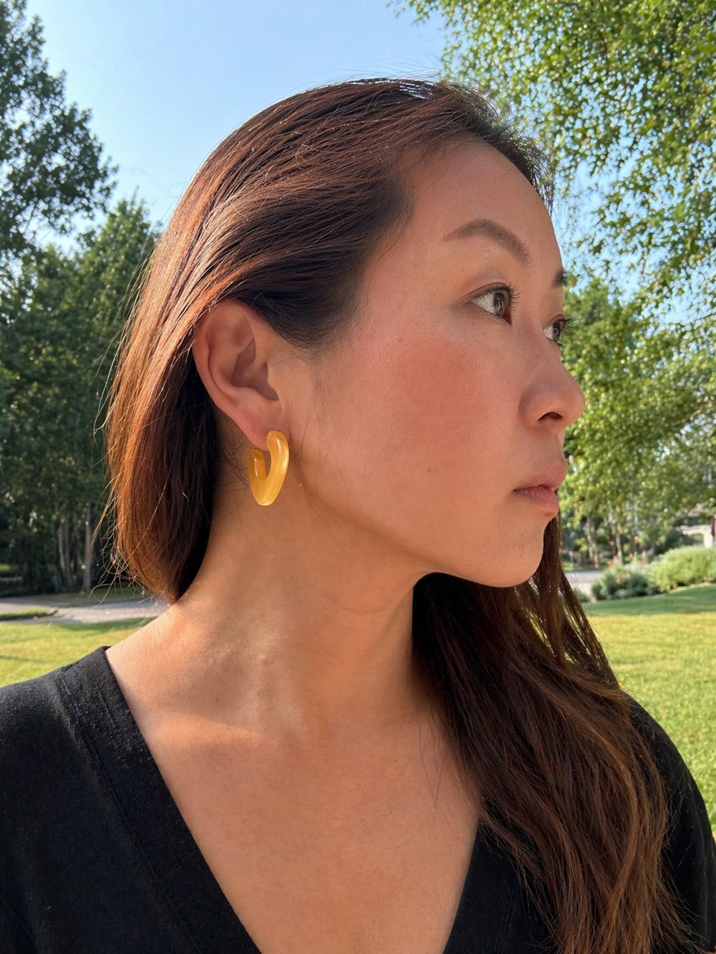 Honey Yellow Cats Eye Lina Hoops
