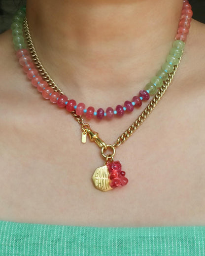 Watermelon Rainbow Jade Beaded Necklace