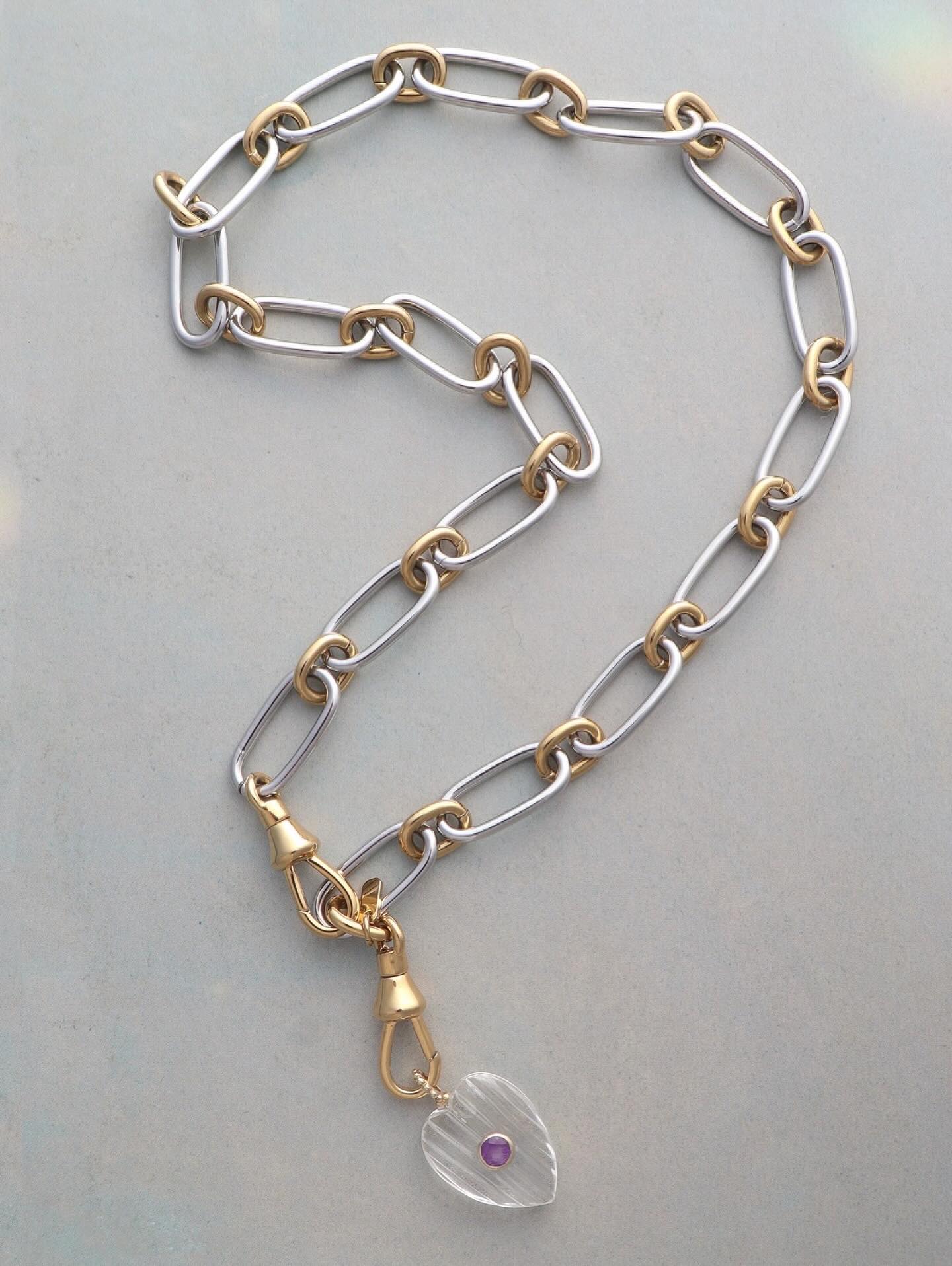 Medium Amie Ribbed Clear Quartz Heart Pendant