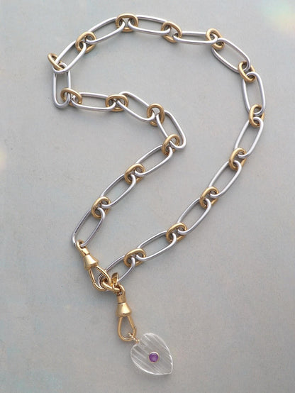 Medium Amie Ribbed Clear Quartz Heart Pendant