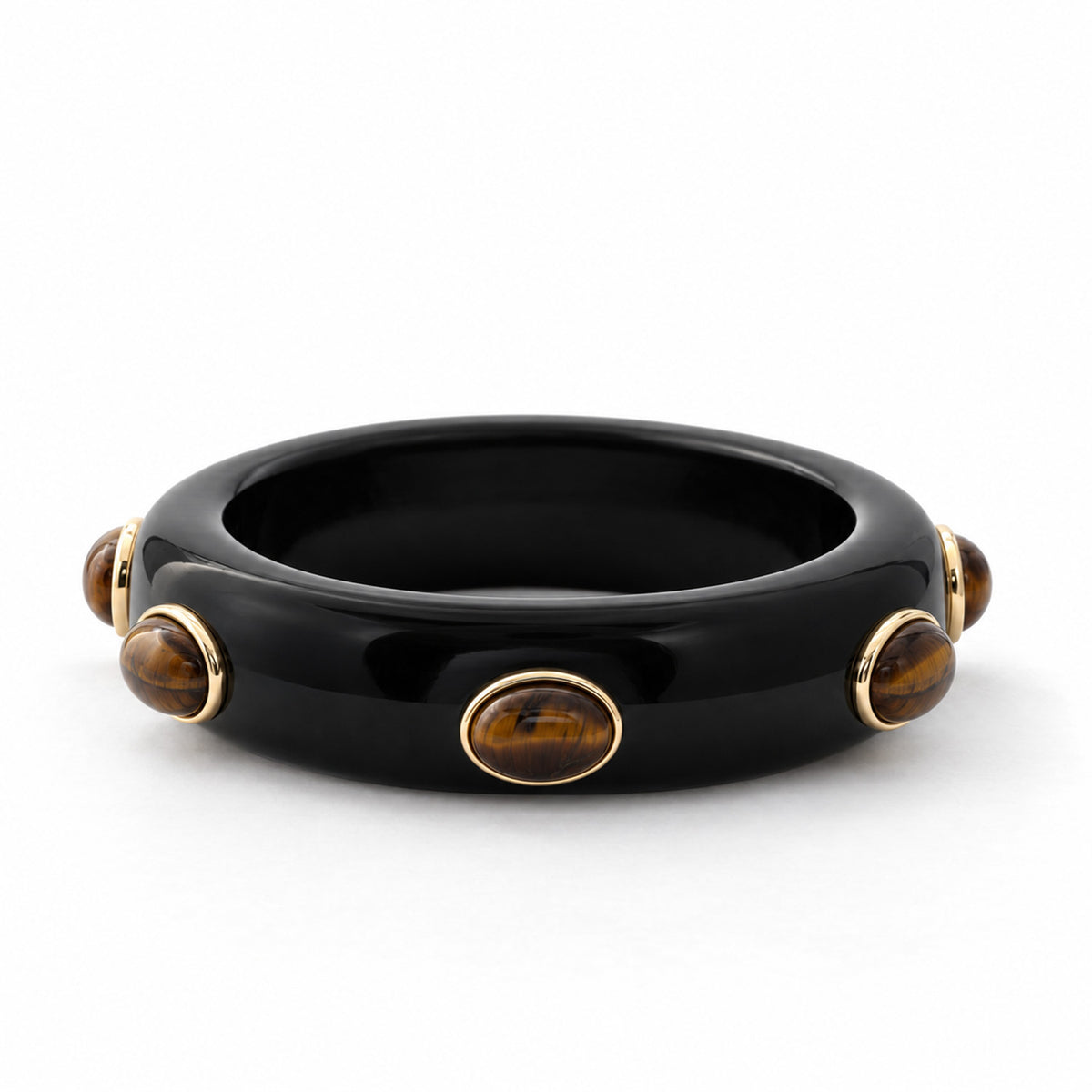 Adler Resin & Semiprecious Gemstone Bangle | Black Resin & Tigers Eye
