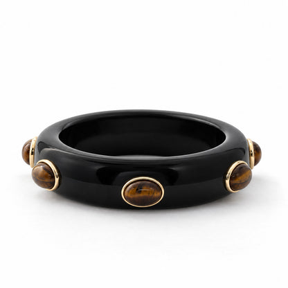 Adler Resin & Semiprecious Gemstone Bangle | Black Resin & Tigers Eye