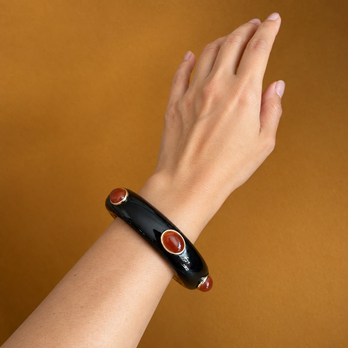 Adler Resin & Semiprecious Gemstone Bangle | Black Resin & Carnelian