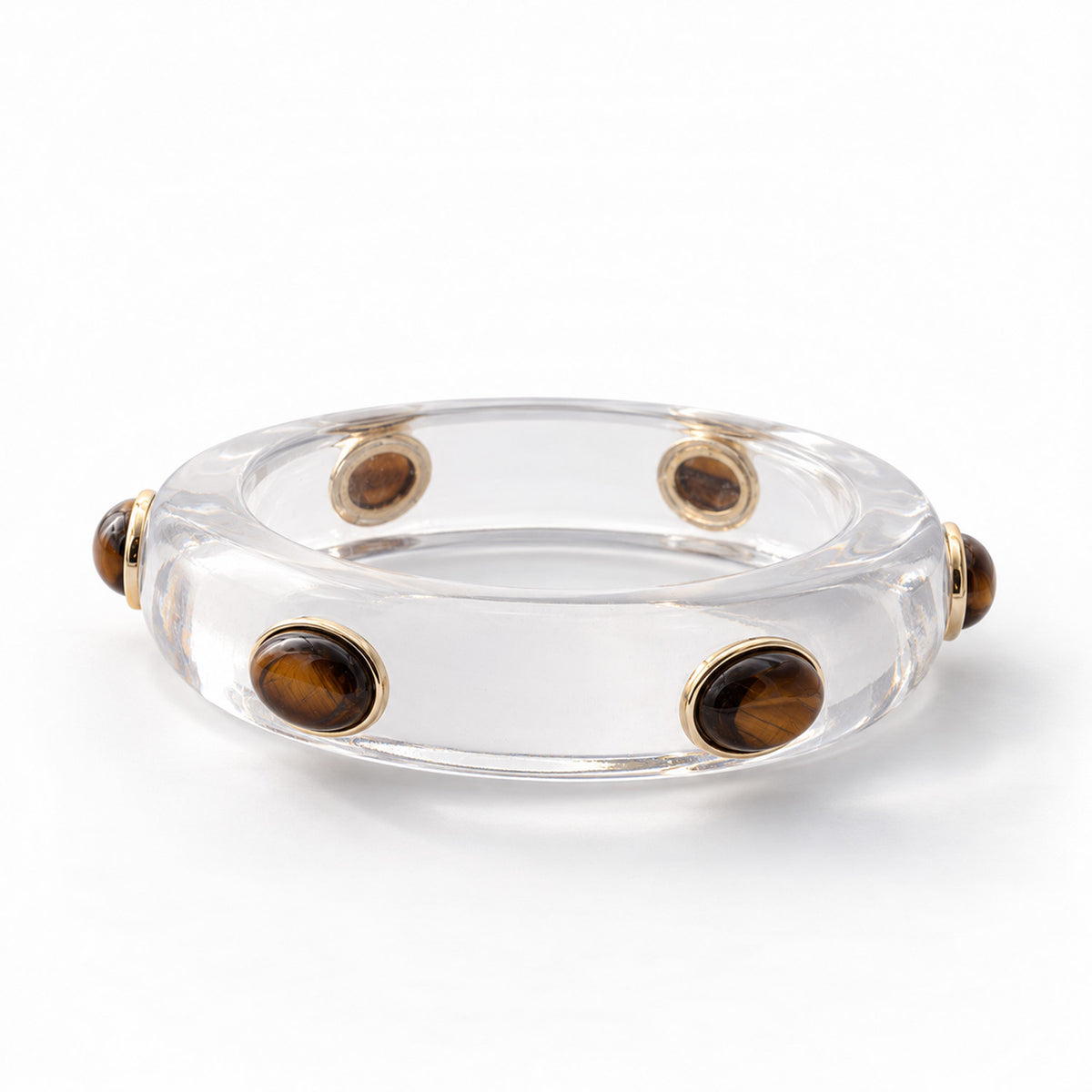 Adler Resin & Semiprecious Gemstone Bangle | Clear Resin & Tigers Eye