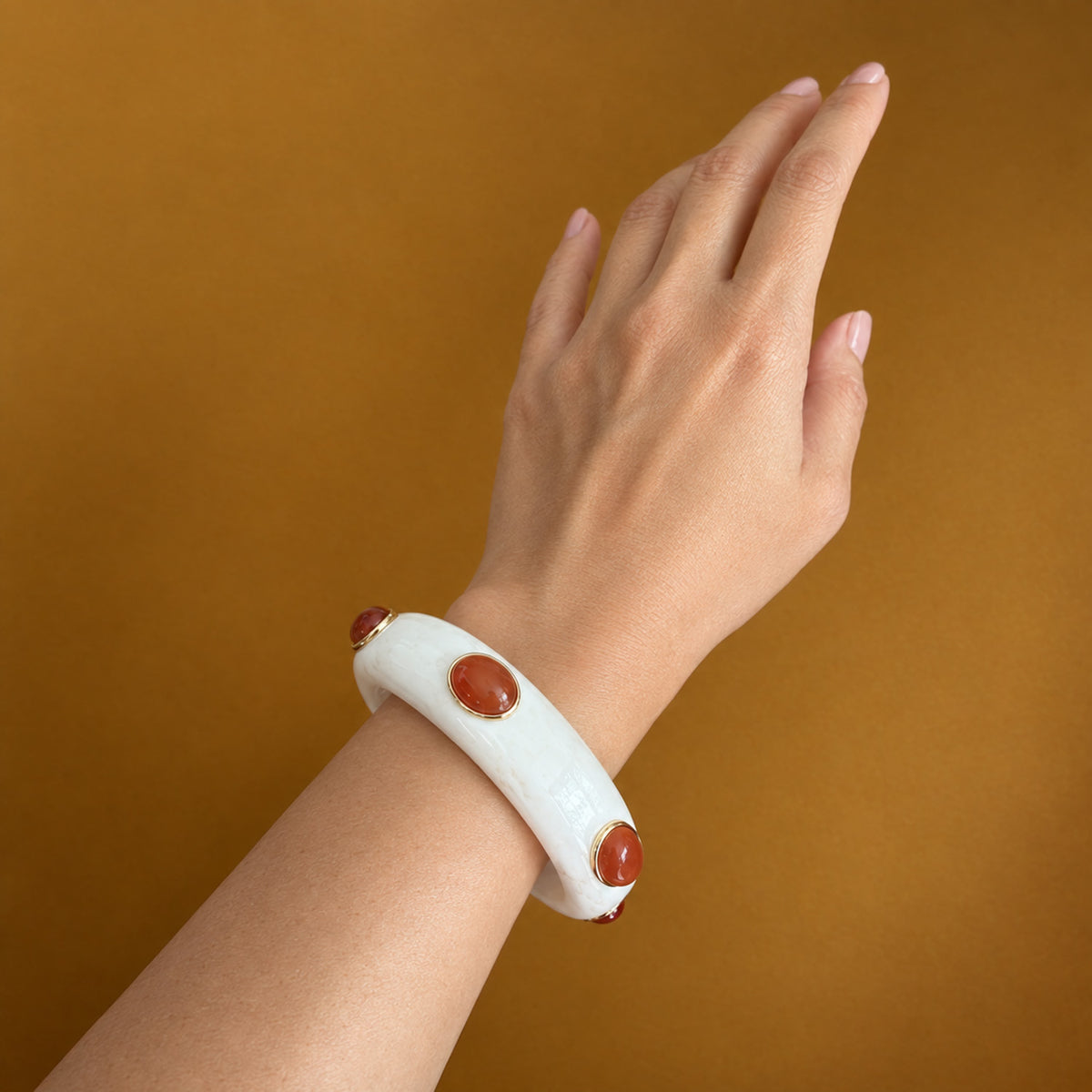 Adler Resin & Semiprecious Gemstone Bangle | Ivory Resin & Carnelian