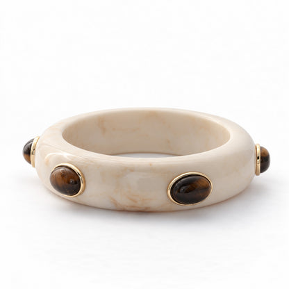 Adler Resin & Semiprecious Gemstone Bangle | Ivory Resin & Tigers Eye