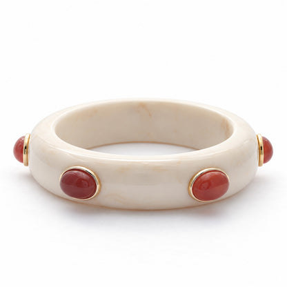 Adler Resin & Semiprecious Gemstone Bangle | Ivory Resin & Carnelian