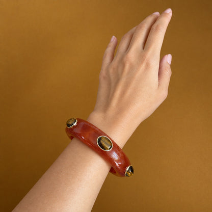 Adler Resin & Semiprecious Gemstone Bangle | Marigold Resin & Tigers Eye