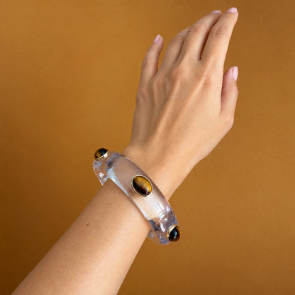 Adler Resin & Semiprecious Gemstone Bangle | Clear Resin & Tigers Eye