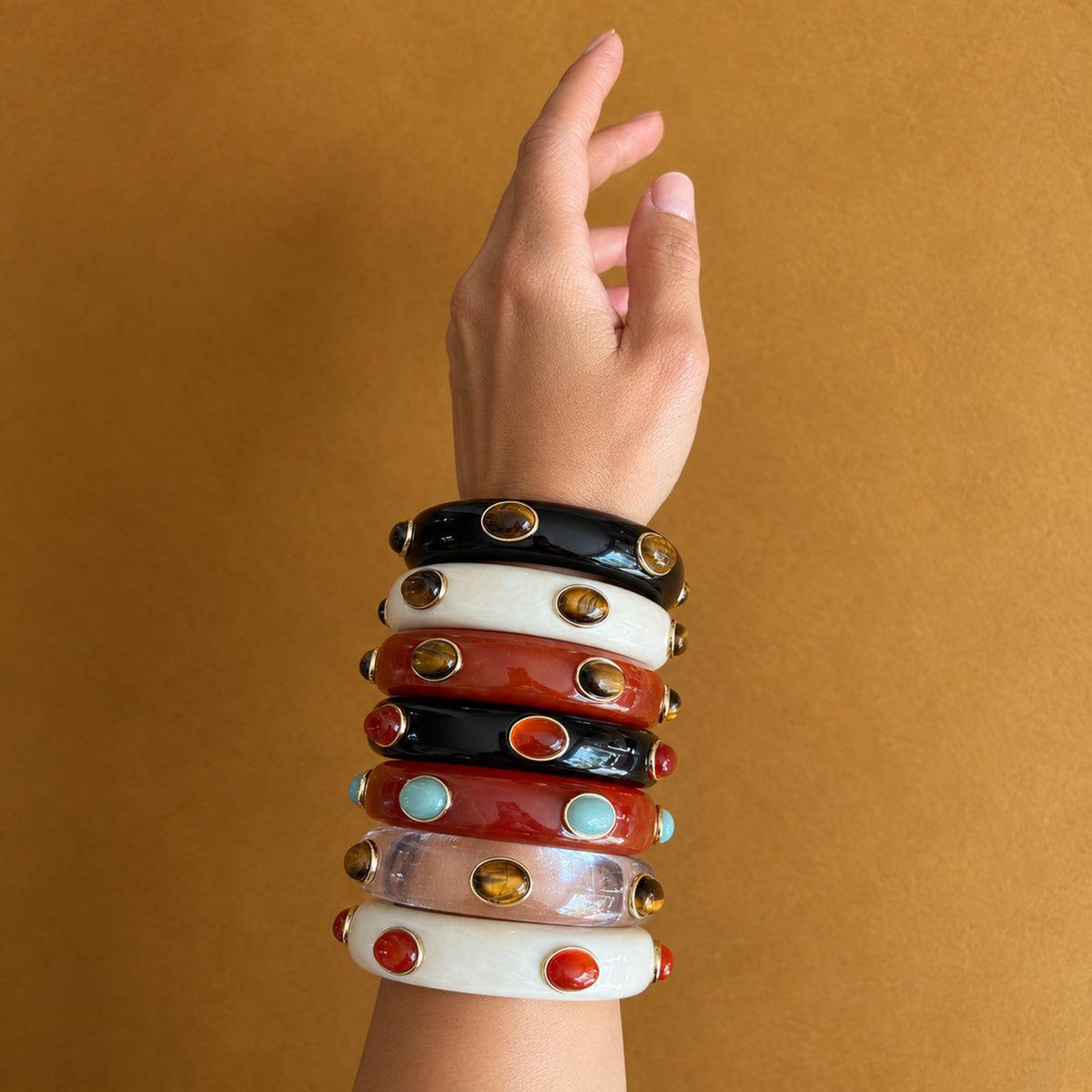 Adler Resin & Semiprecious Gemstone Bangle | Clear Resin & Tigers Eye
