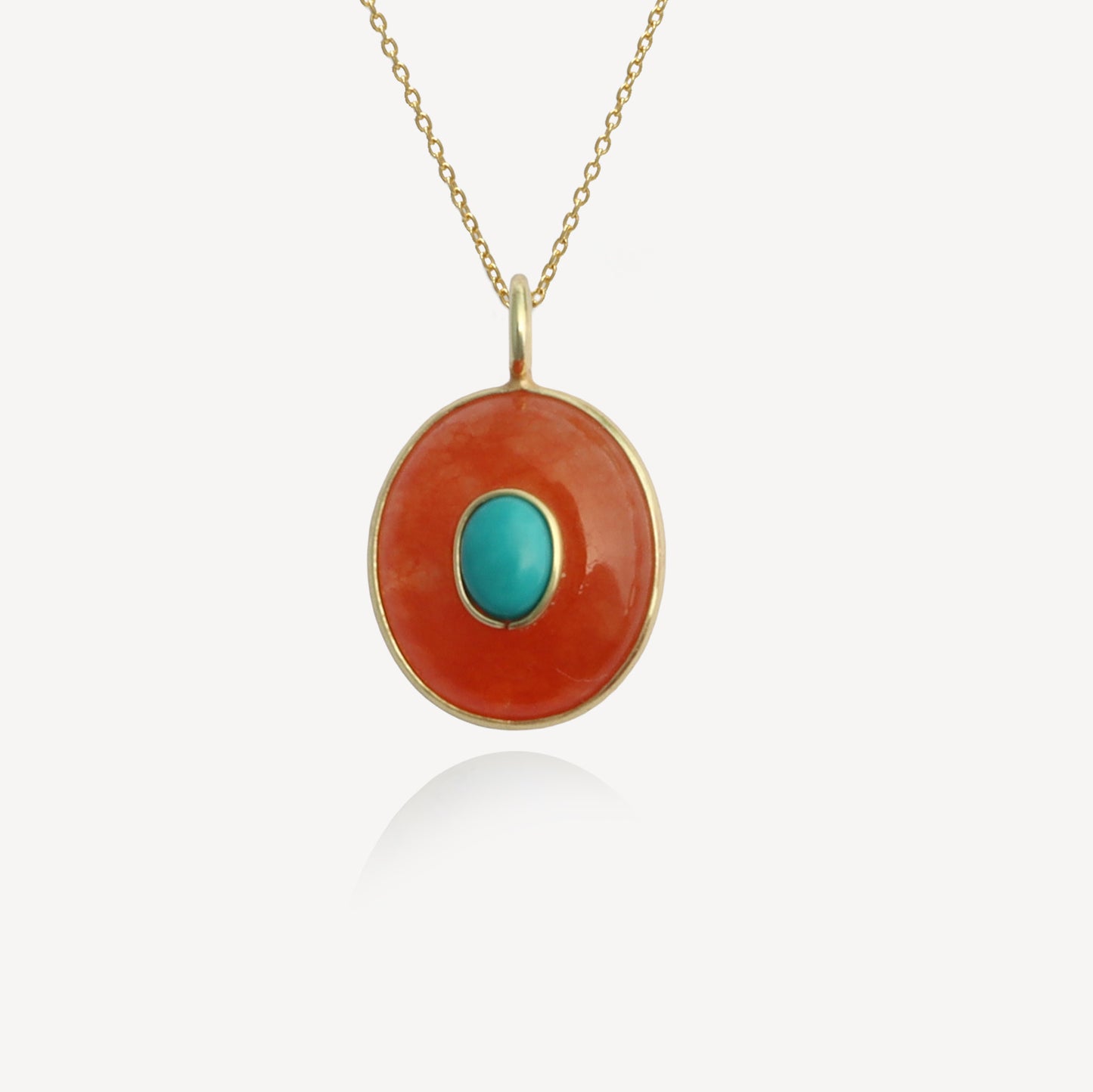 Large Sol Carnelian and Turquoise Pendant