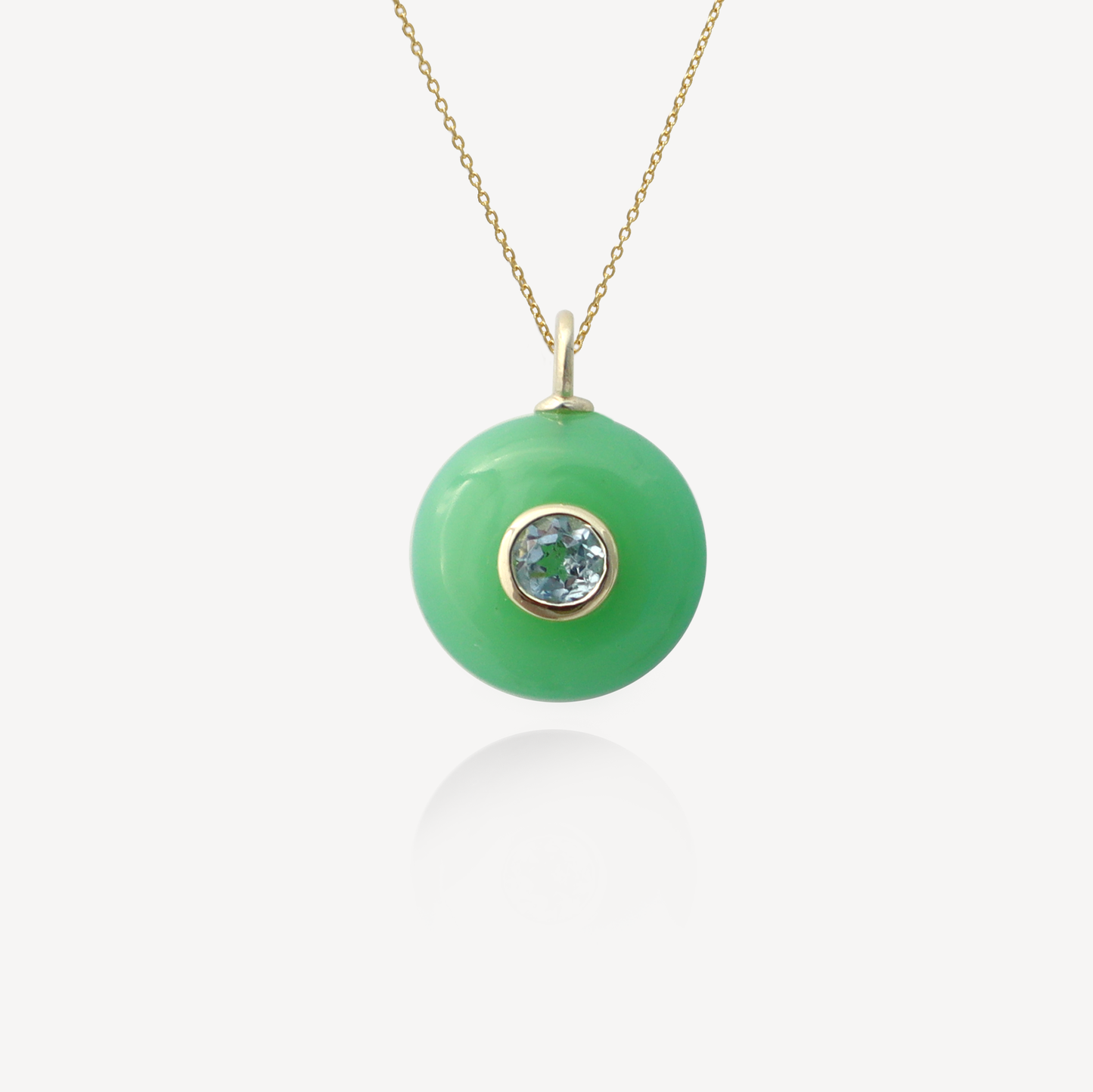 Medium Amie Round Chrysoprase and Blue topaz Pendant