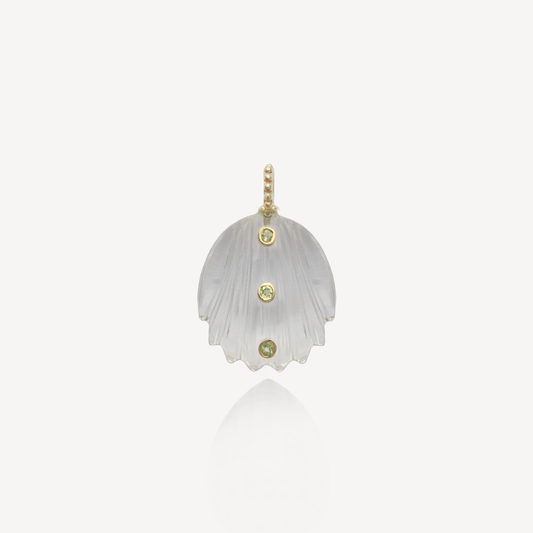 Medium Amie Ribbed Clear Quartz with Peridot Shell