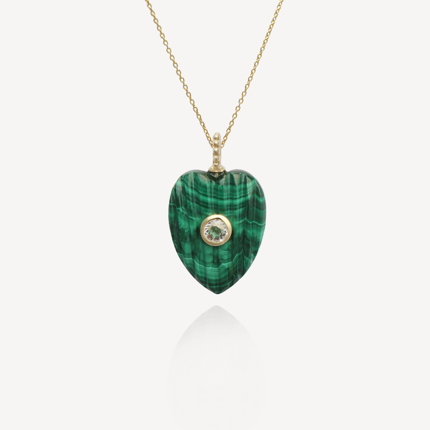 Medium Amie Ribbed Malachite Heart Pendant