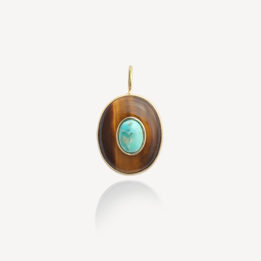 Large Sol Tigers Eye and Turquoise Pendant