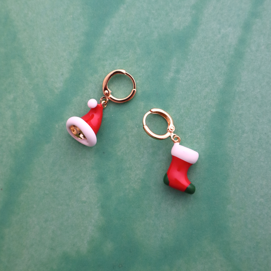 Holiday Enameled Tree and Stocking Earrings