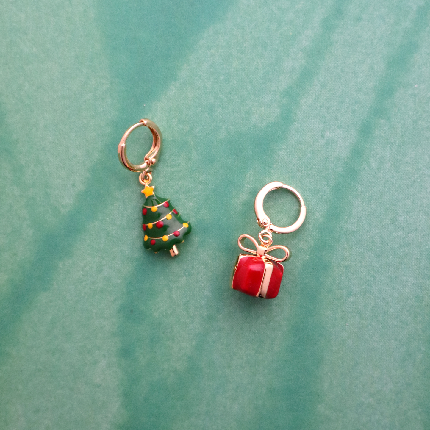 Holiday Enameled Tree and Present Earrings