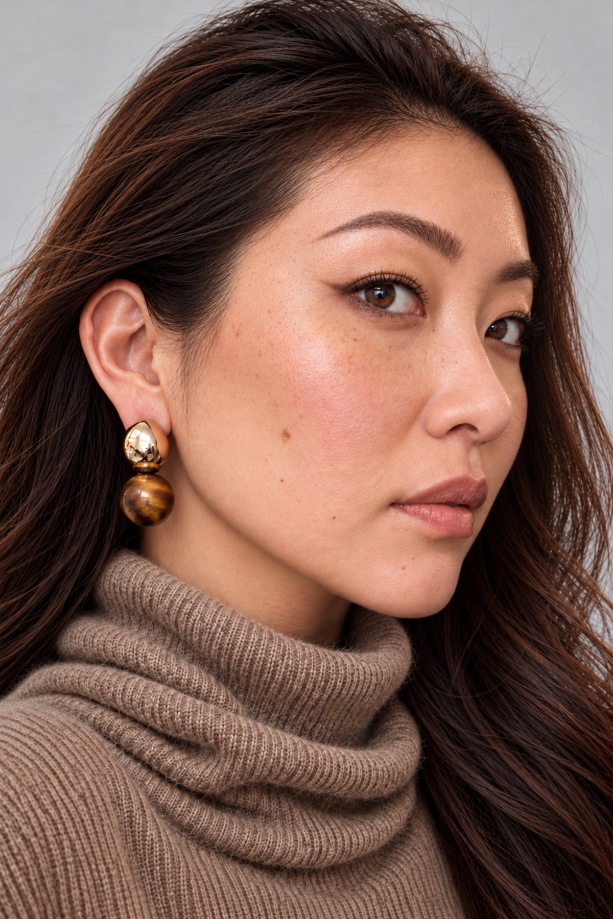 Sadie Tiger Eye Sphere Statement Earrings