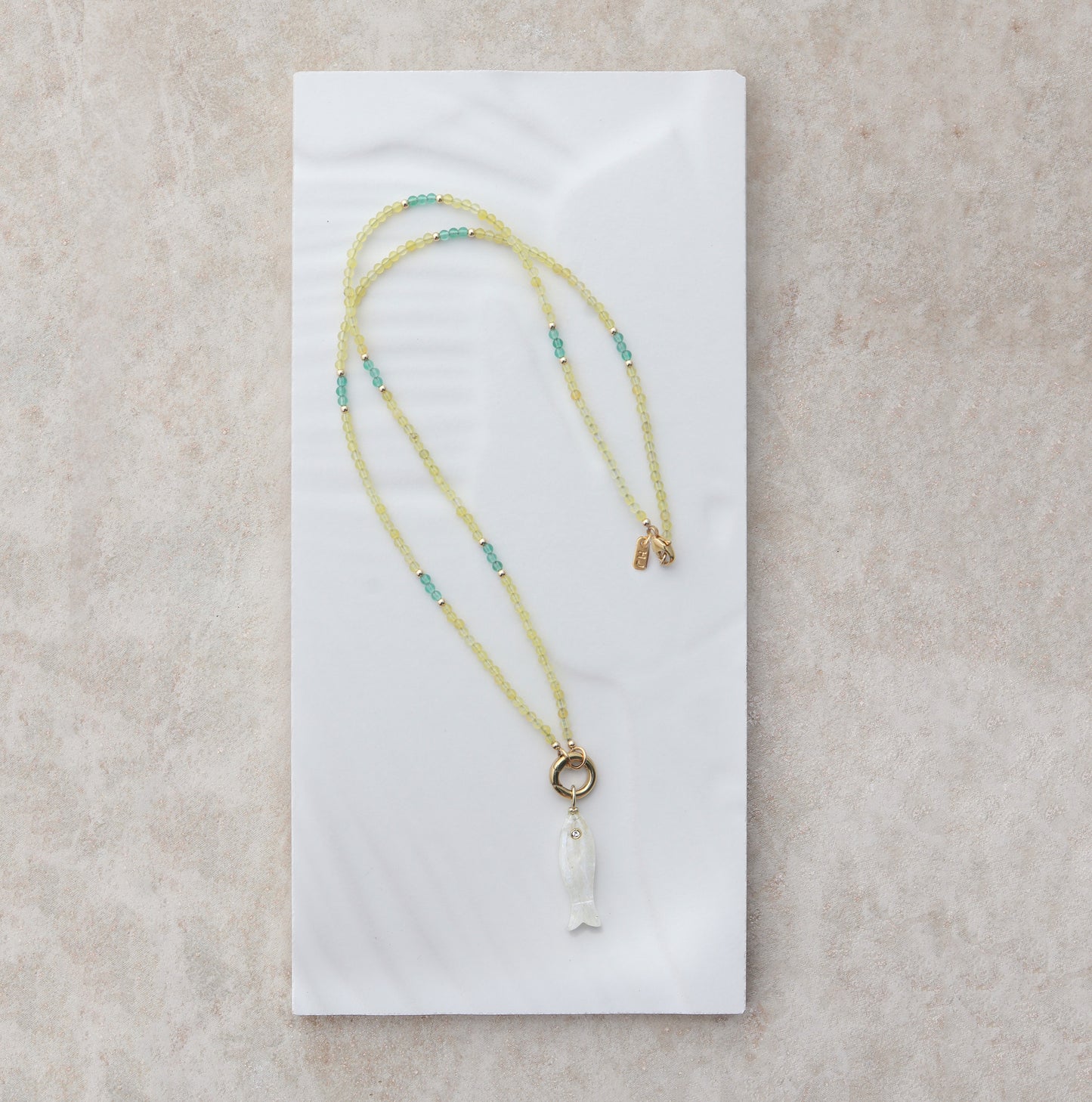 Palma Yellow Agate and Turqupose with Moonstone Fish Necklace