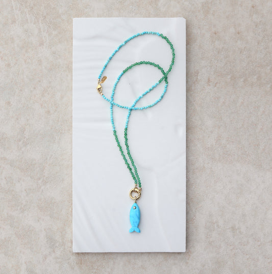 Palma Green Aventurine with Turquoise Fish Necklace