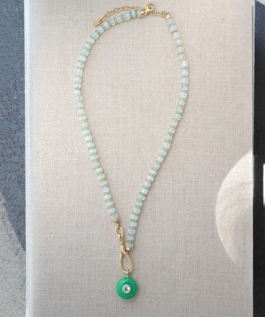 Jolie Rainbow Moonstone with Green Aventurine Necklace