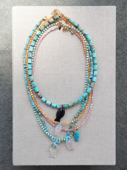 Peach Palma Necklace With Turquoise Quartz Fish