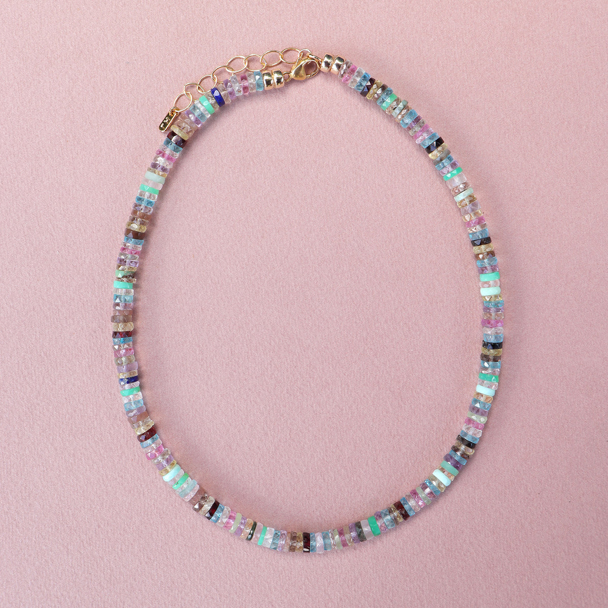 Candy Rainbow Rondelle Gemstone Necklace