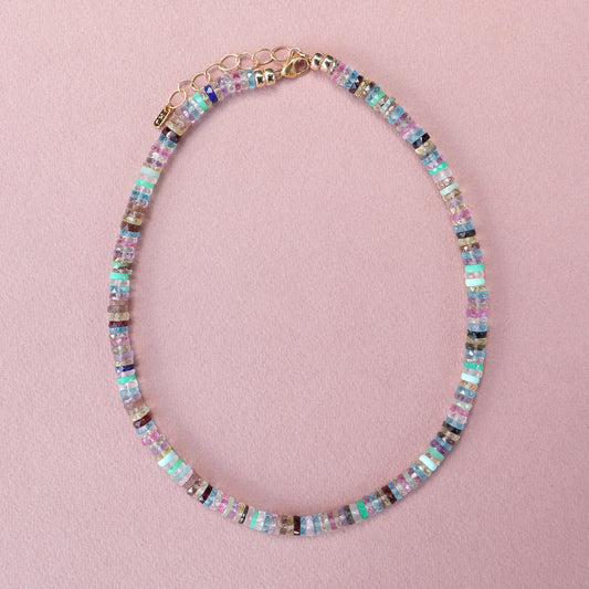 Candy Rainbow Rondelle Gemstone Necklace