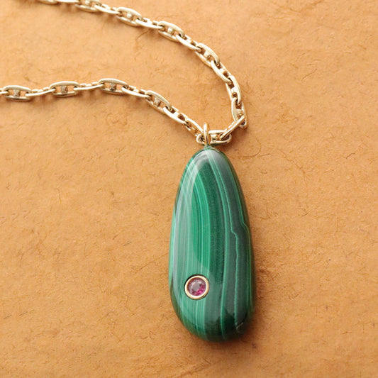 Millie Malachite & Garnet Drop Pendant Necklace