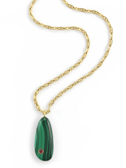 Millie Malachite & Garnet Drop Pendant Necklace
