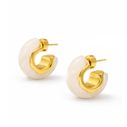 Rae White Marbled Resin Earrings