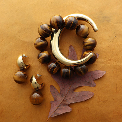 Sadie Tiger Eye Sphere Statement Earrings