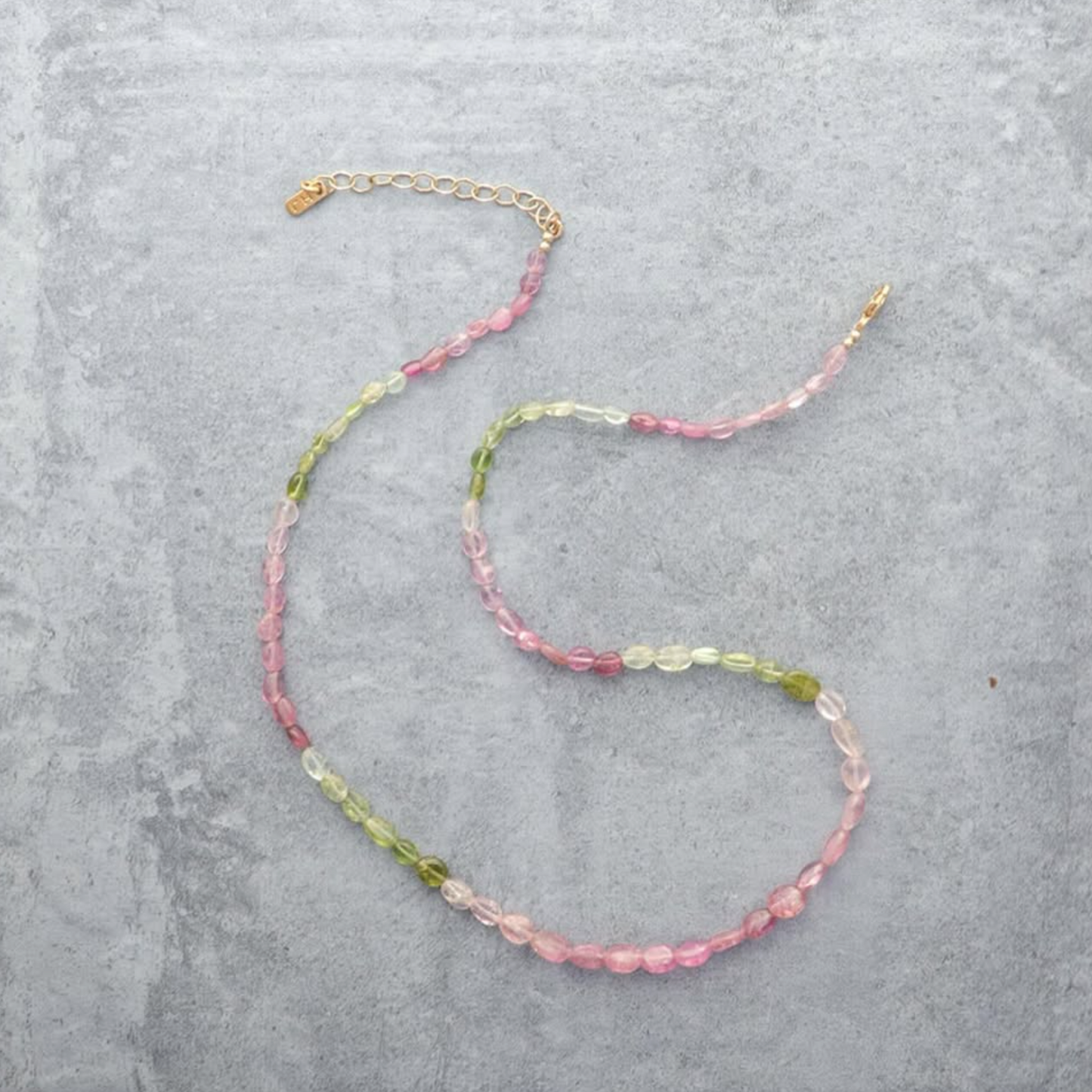 Watermelon Tourmaline Oval Beaded Gemstone Necklace