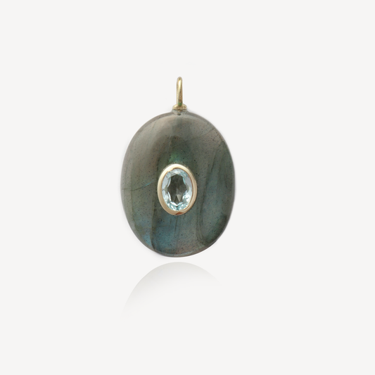 Large Sol Oval Labradorite with Blue Topaz Pendant