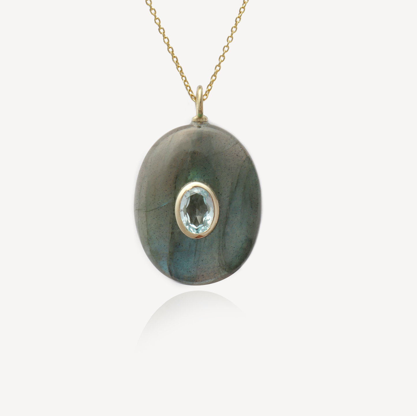 Large Sol Oval Labradorite with Blue Topaz Pendant