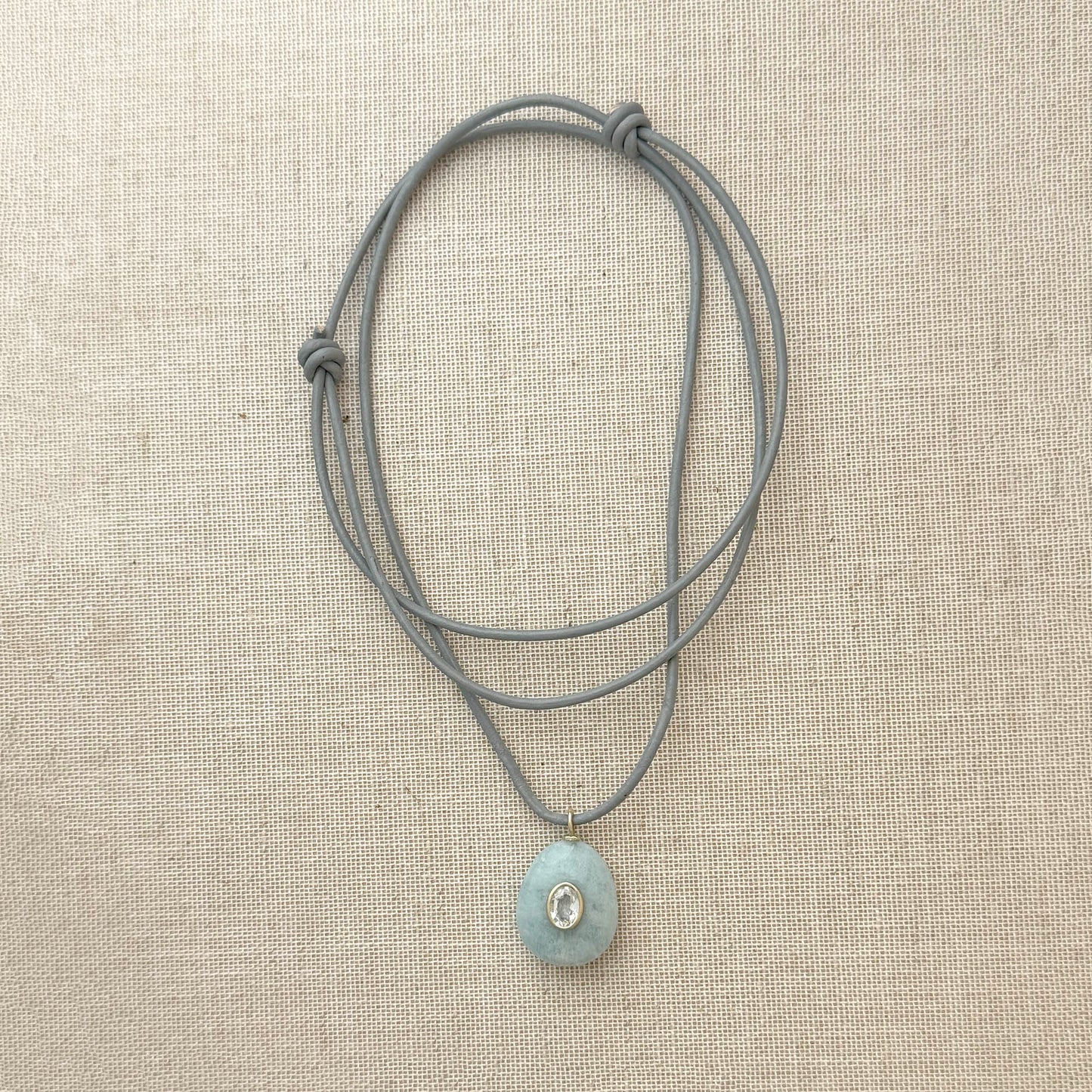 Large Sol Aquamarine Pendant on Grey Nappa Leather Cord