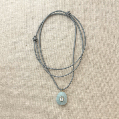 Large Sol Aquamarine Pendant on Grey Nappa Leather Cord